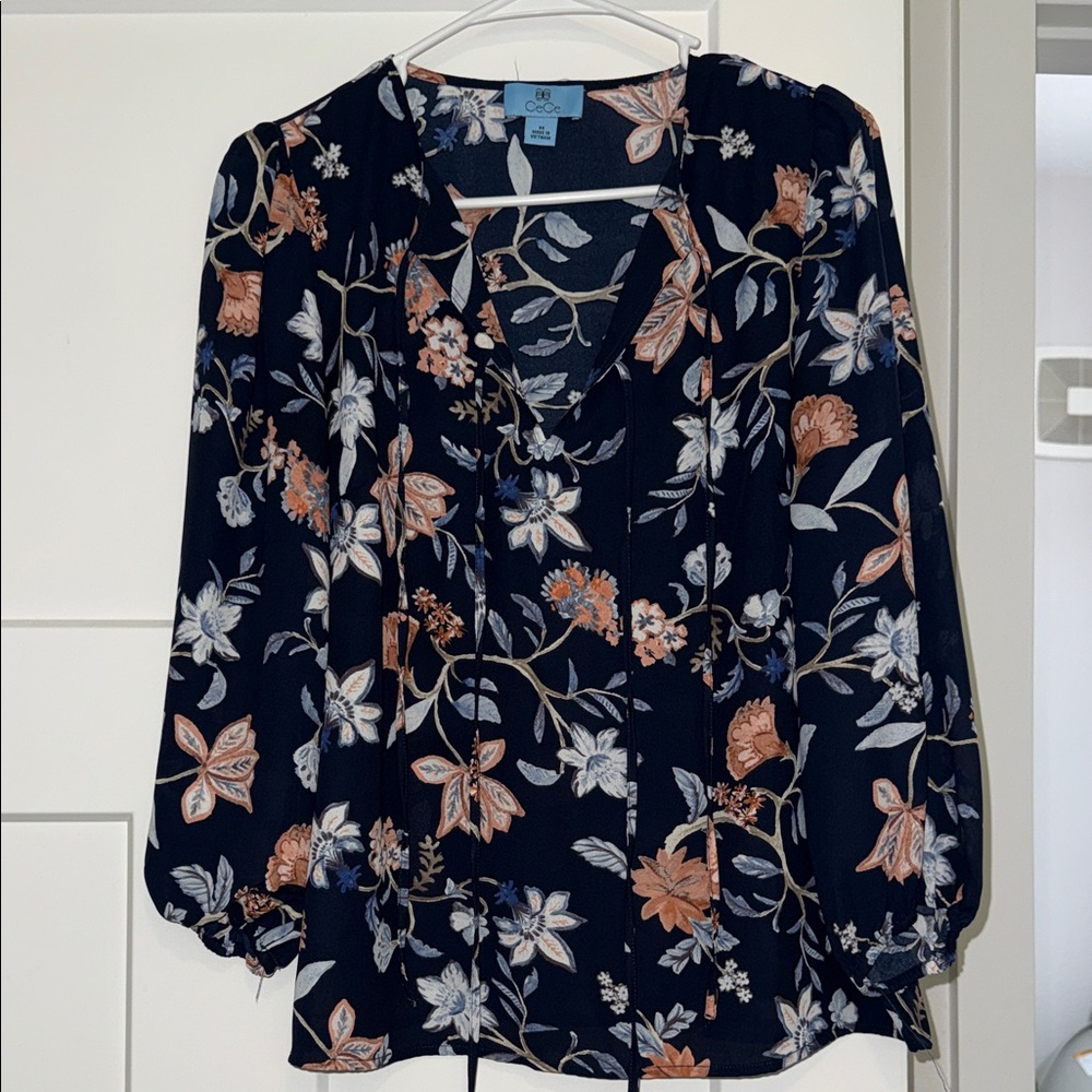 CeCe Floral Blouse - Navy and Peach